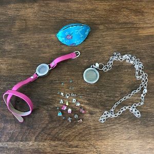 Origami Owl Silver Necklace and Pink wrap bracelet